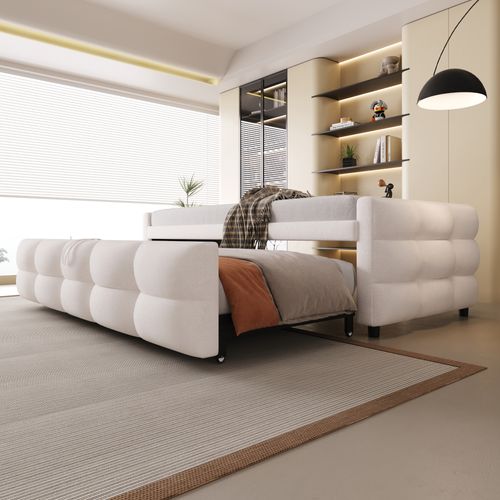 Lit Gigogne 90/180x190 Cm En Velours Teddy Beige Avec Sommier