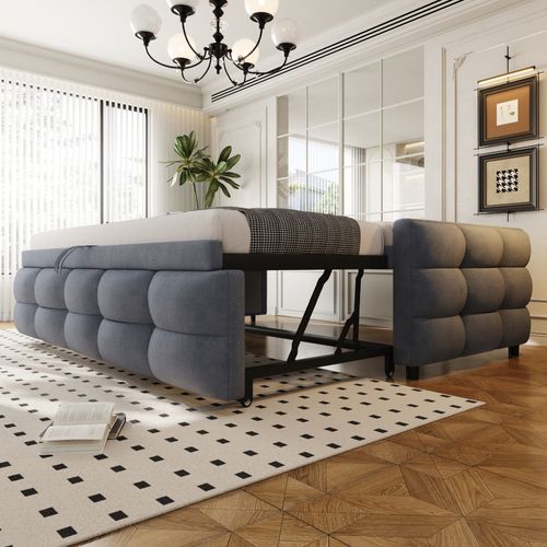 Lit Gigogne 90/180x190 Cm En Velours Teddy Gris Avec Sommier