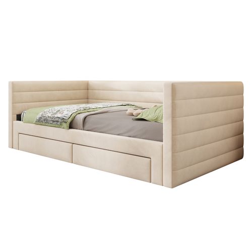 Lit Gigogne 3-en-1 90x190 Cm Convertible En Lit Simple Ou Double Avec Tiroirs Beige