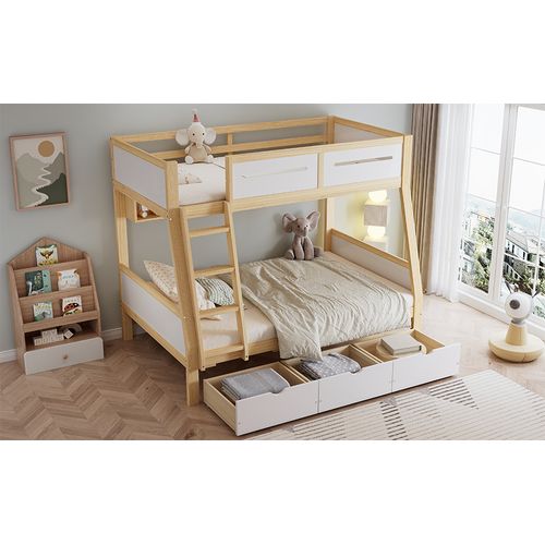 Lit Superposé Enfant Avec Tiroirs, Bibliothèque Et Sécurité Renforcée 90x200 et 120x200cm