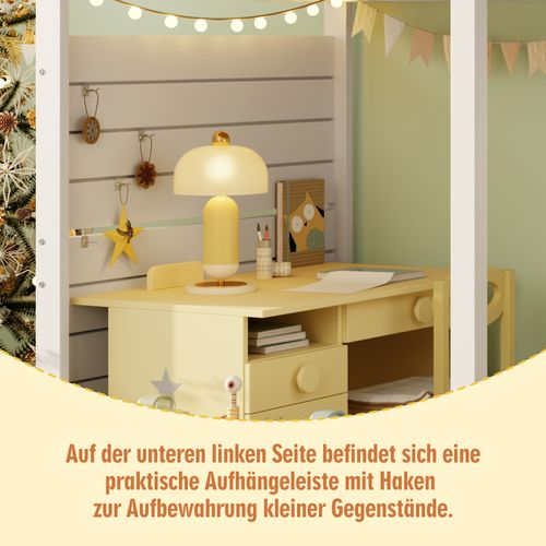 Lit Mezzanine Enfant 90x200 Cm Blanc Avec Fenêtre, Escalier Rangement Et Coin Jeu Modulable