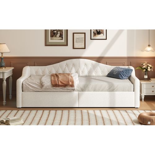 Lit Enfant 90x200 Avec LED, Grand Rangement, Rembourrage En Lin Et Design Beige Élégant