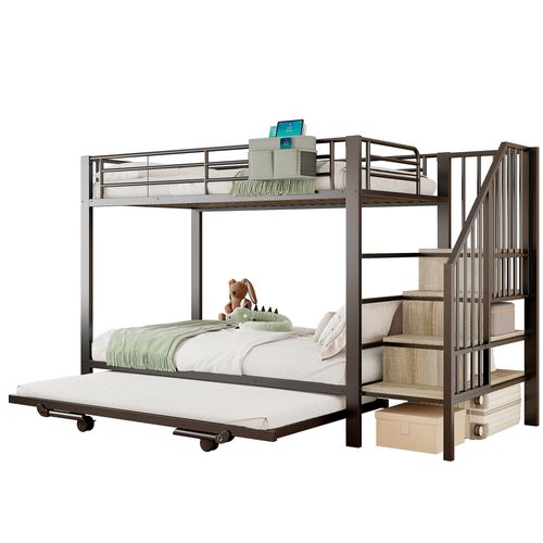 Lit Superposé 90x200 Cm Noir Avec Lit Extensible Et Rangement Intégré