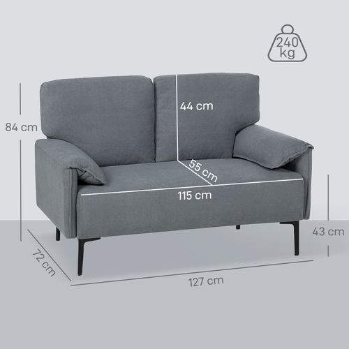 Canapé 2 Places En Velours Gris, Coussins Épais, Assise Confortable Et Design Moderne