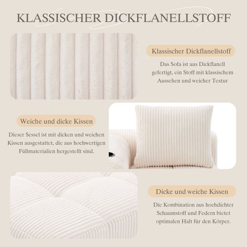 Canapé En Velours Côtelé Beige, Compact, Confortable Avec Rangement Latéral Et Porte-gobelet Intégré