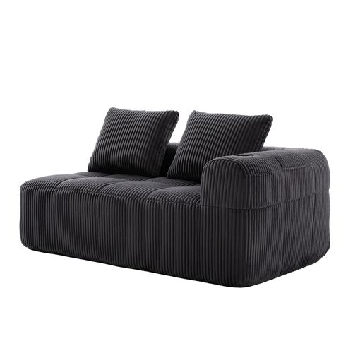 Canapé 2 Places En Velours Côtelé Gris Foncé, Coussins Doux Avec Porte-gobelets Intégrés