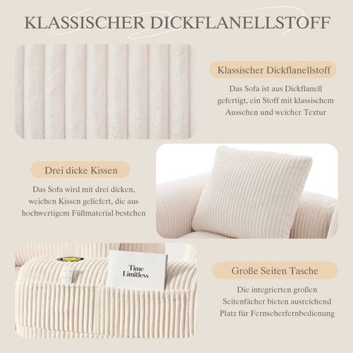 Canapé Compact Modulable En Velours Côtelé Beige Avec Porte-gobelets Et Poches Latérales