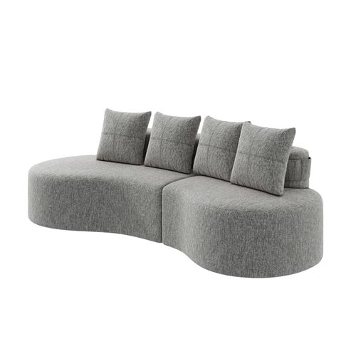 Canapé En Tissu Lin Gris Clair Avec 4 Coussins, Porte-gobelets Et Poches Latérales, Confortable