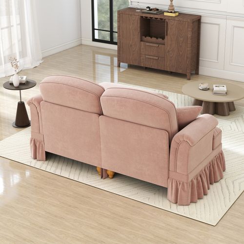 Canapé Modulable 2 Places En L En Chenille Rosehe Avec Coussin, Pieds Fuseaux Et Tabouret Mobile