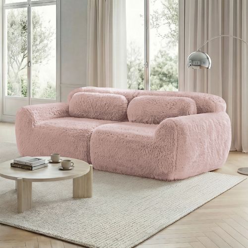 Canapé Modulable 2 Places En Tissu Peluche, Doux Et Confortable, Rassemblable Avec Ottoman, Rose