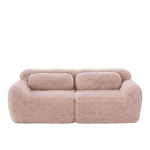 Canapé Modulable 2 Places En Tissu Peluche, Doux Et Confortable, Rassemblable Avec Ottoman, Rose
