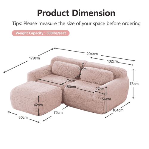 Canapé Modulable En L 2 Places En Tissu Peluche, Sans Accoudoirs, Doux Et Confortable, Rose