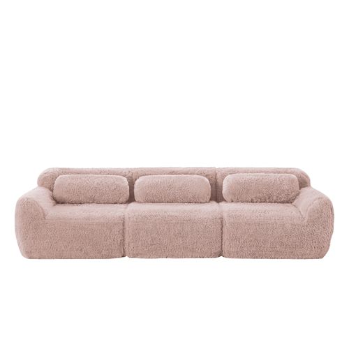 Canapé Modulable 3 Places En Peluche, Ergonomique Et Sans Montage, Confortable, Rose