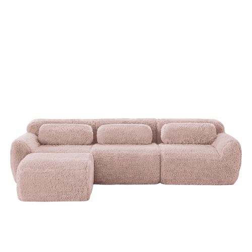 Canapé Modulable D’angle En Peluche, Ergonomique Et Sans Montage, 3 Places, Confortable, Rose