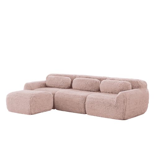Canapé Modulable D’angle En Peluche, Ergonomique Et Sans Montage, 3 Places, Confortable, Rose