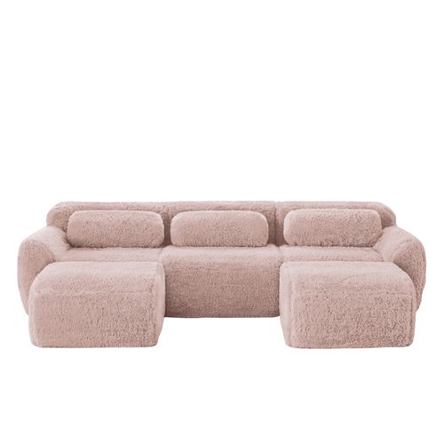 Canapé Modulable En U En Peluche, Ergonomique Et Sans Montage, 3 Places, Confortable, Rose