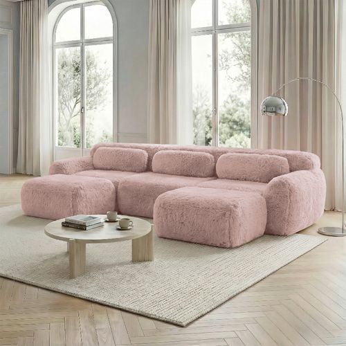 Canapé Modulable En U En Peluche, Ergonomique Et Sans Montage, 3 Places, Confortable, Rose