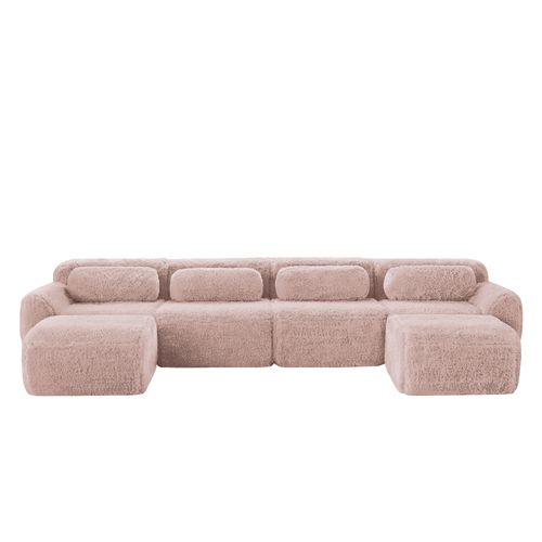 Canapé Modulable 4 Places U-forme En Peluche, Modules Flexibles, Sans Montage, Chaise Longue, Rose