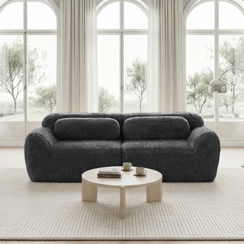Canapé Modulable 2 Places En Tissu Peluche, Doux Et Confortable, Rassemblable Avec Ottoman, Gris