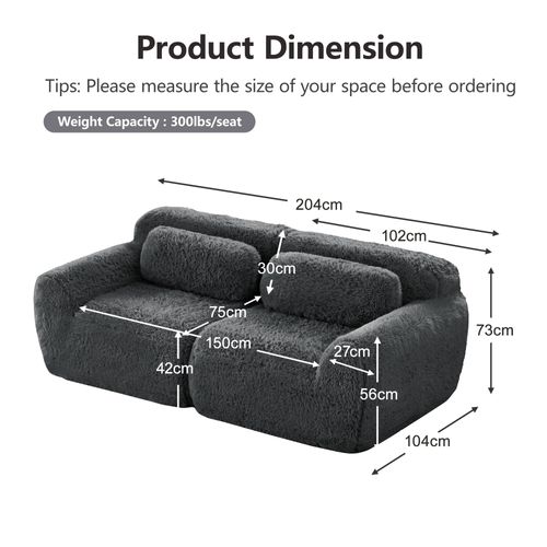 Canapé Modulable 2 Places En Tissu Peluche, Doux Et Confortable, Rassemblable Avec Ottoman, Gris