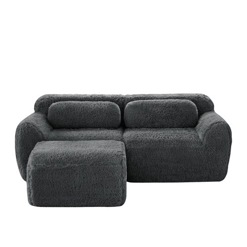 Canapé Modulable En L 2 Places En Tissu Peluche, Sans Accoudoirs, Doux Et Confortable, Gris