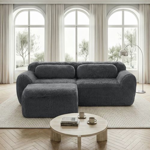 Canapé Modulable En L 2 Places En Tissu Peluche, Sans Accoudoirs, Doux Et Confortable, Gris