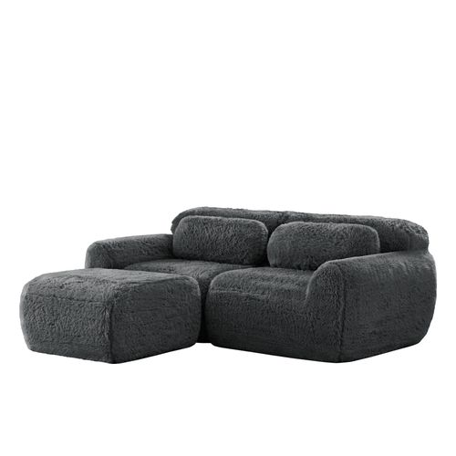 Canapé Modulable En L 2 Places En Tissu Peluche, Sans Accoudoirs, Doux Et Confortable, Gris