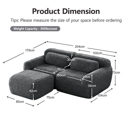 Canapé Modulable En L 2 Places En Tissu Peluche, Sans Accoudoirs, Doux Et Confortable, Gris