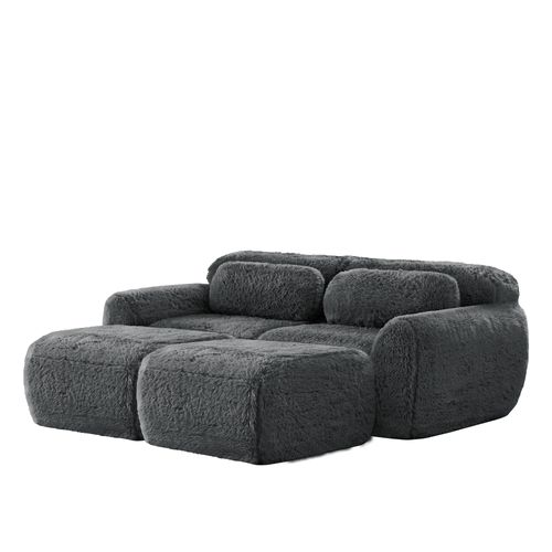 Canapé Modulable 2 Places En Peluche Avec 2 Ottomans, Modulable, Confortable Et Cosy, Gris
