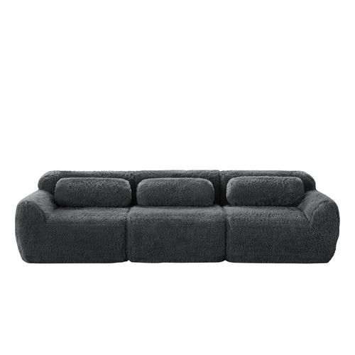 Canapé Modulable 3 Places En Peluche, Ergonomique Et Sans Montage, Confortable, Gris