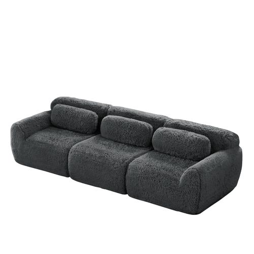 Canapé Modulable 3 Places En Peluche, Ergonomique Et Sans Montage, Confortable, Gris