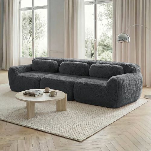 Canapé Modulable 3 Places En Peluche, Ergonomique Et Sans Montage, Confortable, Gris