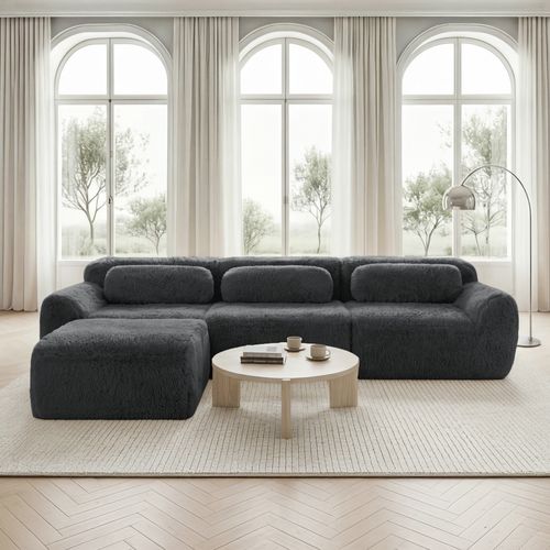 Canapé Modulable D’angle En Peluche, Ergonomique Et Sans Montage, 3 Places, Confortable, Gris