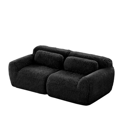 Canapé Modulable 2 Places En Tissu Peluche, Doux Et Confortable, Rassemblable Avec Ottoman, Noir