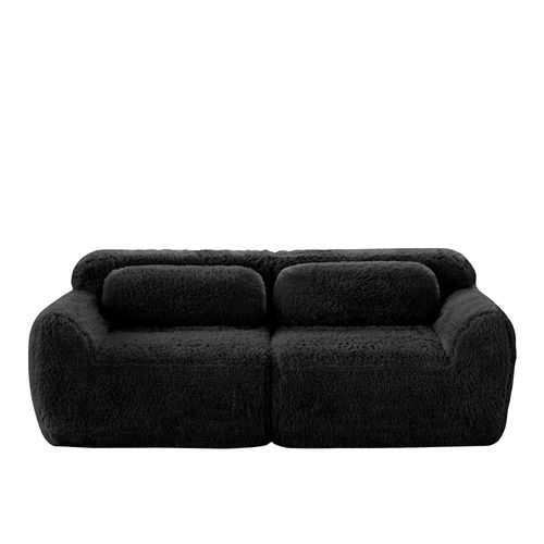 Canapé Modulable 2 Places En Tissu Peluche, Doux Et Confortable, Rassemblable Avec Ottoman, Noir