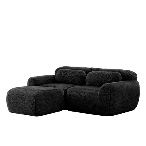 Canapé Modulable En L 2 Places En Tissu Peluche, Sans Accoudoirs, Doux Et Confortable, Noir