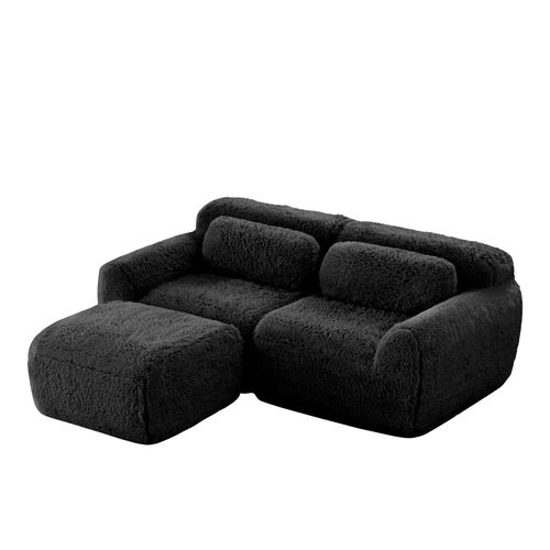 Canapé Modulable En L 2 Places En Tissu Peluche, Sans Accoudoirs, Doux Et Confortable, Noir