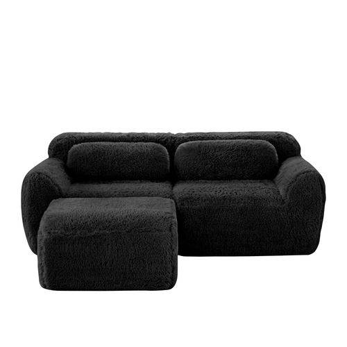 Canapé Modulable En L 2 Places En Tissu Peluche, Sans Accoudoirs, Doux Et Confortable, Noir