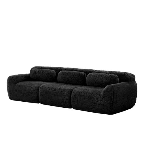 Canapé Modulable 3 Places En Peluche, Ergonomique Et Sans Montage, Confortable, Noir