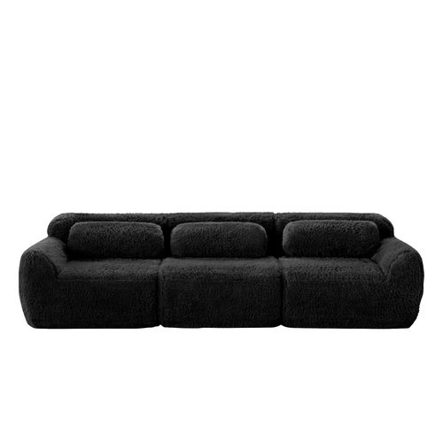 Canapé Modulable 3 Places En Peluche, Ergonomique Et Sans Montage, Confortable, Noir