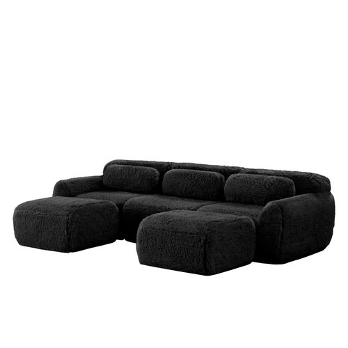 Canapé Modulable En U En Peluche, Ergonomique Et Sans Montage, 3 Places, Confortable, Noir