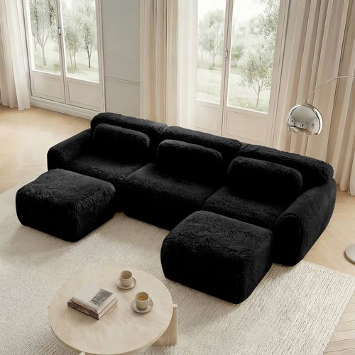 Canapé Modulable En U En Peluche, Ergonomique Et Sans Montage, 3 Places, Confortable, Noir