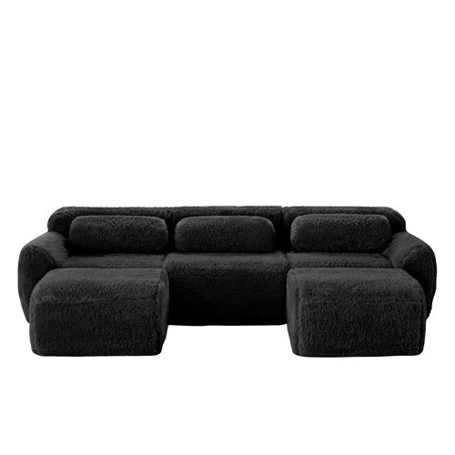 Canapé Modulable En U En Peluche, Ergonomique Et Sans Montage, 3 Places, Confortable, Noir