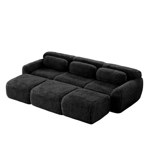 Canapé Modulable 3 Places En Peluche Avec 3 Ottomans, Confortable, Design Cosy, Noir