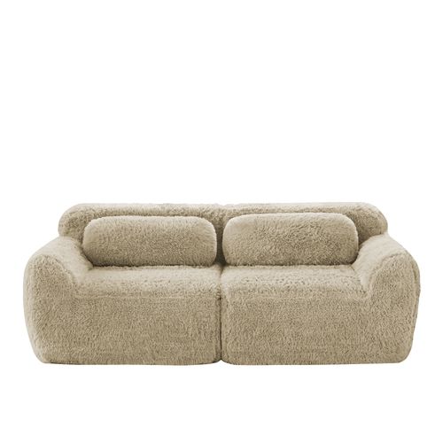 Canapé Modulable 2 Places En Tissu Peluche, Doux Et Confortable, Rassemblable Avec Ottoman, Kaki
