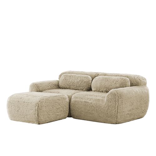 Canapé Modulable En L 2 Places En Tissu Peluche, Sans Accoudoirs, Doux Et Confortable, Kaki