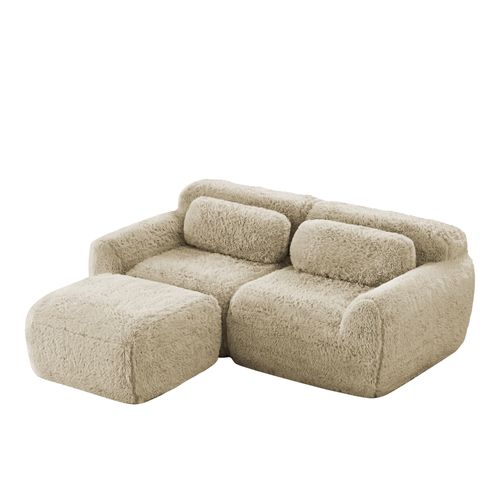 Canapé Modulable En L 2 Places En Tissu Peluche, Sans Accoudoirs, Doux Et Confortable, Kaki