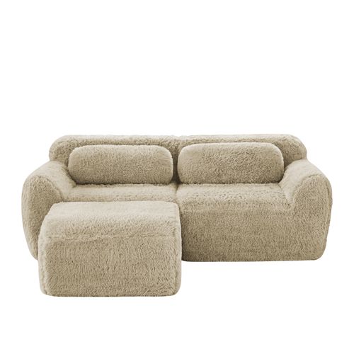 Canapé Modulable En L 2 Places En Tissu Peluche, Sans Accoudoirs, Doux Et Confortable, Kaki