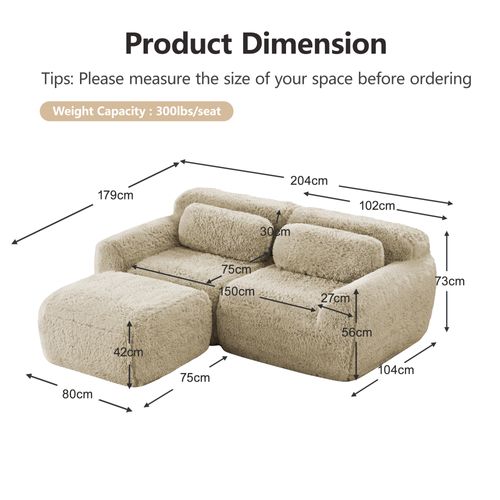 Canapé Modulable En L 2 Places En Tissu Peluche, Sans Accoudoirs, Doux Et Confortable, Kaki