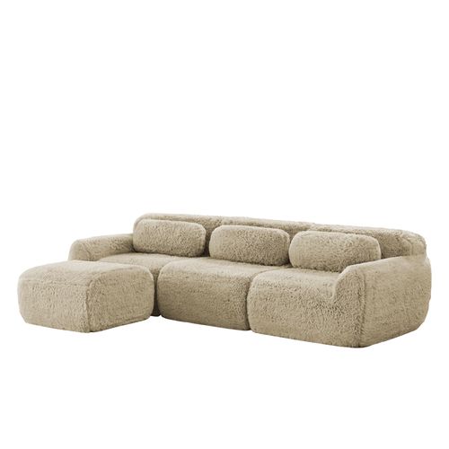 Canapé Modulable D’angle En Peluche, Ergonomique Et Sans Montage, 3 Places, Confortable, Kaki